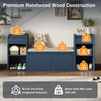 Entryway Bench with Shoe Storage, Solid Wood Shoe Bench with Cushion and Drawers, Open Shelves, Storage Bench for Entry Way, Living Room, Hallway, Antique Navy