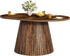 Tribesigns 59" Dining Table for 4-6 People, Farmhouse Dining Room Table with Heavy Pedestal, Oval Wood Kitchen Dinner Table for Living Room, Kitchen, Rustic Brown, 59.06" W x 39.37" D
