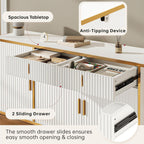 60" Modern Kitchen Buffet Cabinet, Buffets & Sideboard with Storage, Adjustable Shelves, Fluted Doors, Accent Cabinet with Drawers for Kitchen, Living Room, Hallway, White