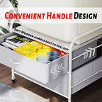2 Drawer Dresser, 120LBS Fabric Storage Tower, 2 Drawer Storage Cart, Mini Fridge Stand with Storage, Metal Frame Iron Top, 4 Swivel Wheels for Home Kitchen, White