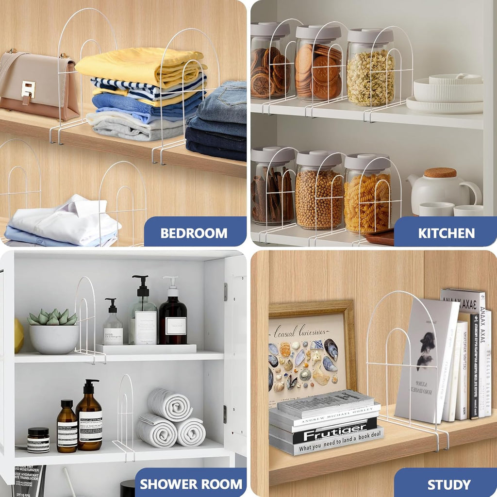 8-Pack 12" Tall Shelf Dividers - Closet Shelf Organizer - Easy to Install - No Tool - White PE Coating Steel