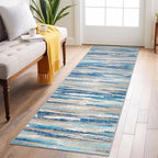 Lansny Abstract Runner Rug 2x6, Blue Washable Hallway Runner Rug Non-Slip, Soft Printed Kitchen Runner, Thin Faux Wool Runners for Hallways, Modern Floor Carpet for Entryway Bedroom Hall Indoor