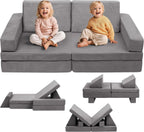 Modular Kids Play Couch, Toddlers Couch Building Set, Children Convertible Play Fort, Kids Sofa for Playroom and Bedroom, Rectangular Armrests