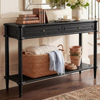Solid Wood Console Table for Entryway with Charging Station,Retro Entryway Table with 2 Drawers-Easiest Assembly,Sofa Table with Bottom Shelf,Narrow Long Couch Table Behind Sofa for Living Room,Foyer