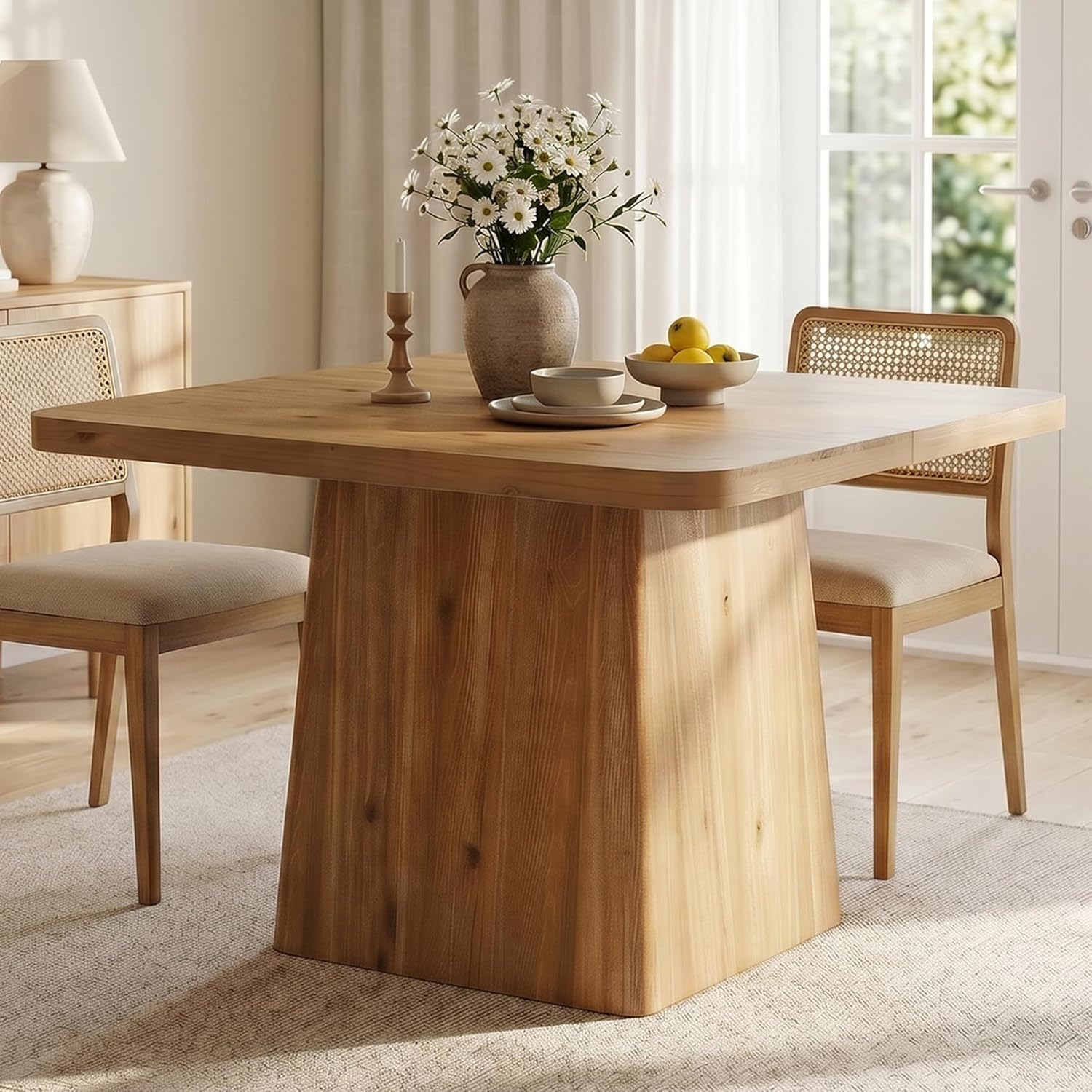 Solid Wood Dining Table with Pedestal Base, 39" Farmhouse Square Rustic Kitchen Table, Accent Modern Kitchen & Dining Room Furniture for Small Spaces, Apartment, Restaurant