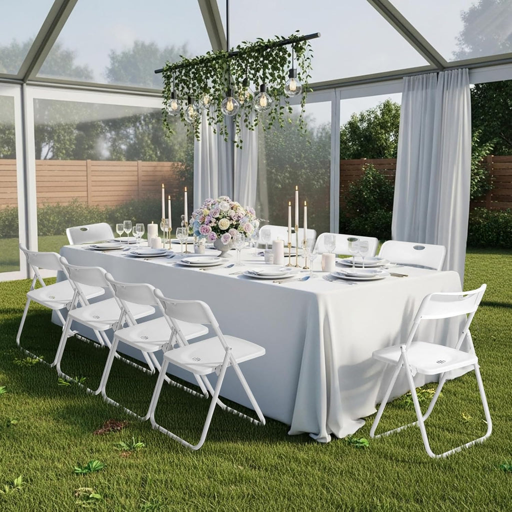 Karl home 10 Pcs Folding Chair, 300LBS Lightweight Foldable Plastic Chair, Reinforced Metal Frame Easy to Fold & Store for Indoor & Outdoor, Wedding, Party, Meeting Room, Patio and Garden, White