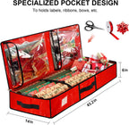 HikooLSS Wrapping Paper Organizer Storage Container for Christmas Holiday Gift Wrap Storage 43.2" Durable PE Underbed Storage Container with Interior Pockets Fits 24 Paper Rolls (Red)