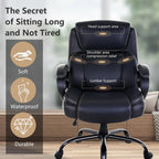 PayLessHere Big and Tall Office Chair 400lbs Wide Seat Ergonomic Computer Chair with Arms and Lumbar Support Pu Leather High Back Executive Task Desk Chair for Back Pain, Black