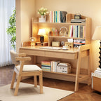 Kids Desk and Chair Set Wooden Children's Learning Table and Chair with Hutch and Two Drawers Children Study,Writing,Computer,Workstation Desk for 3 and Above(Nature