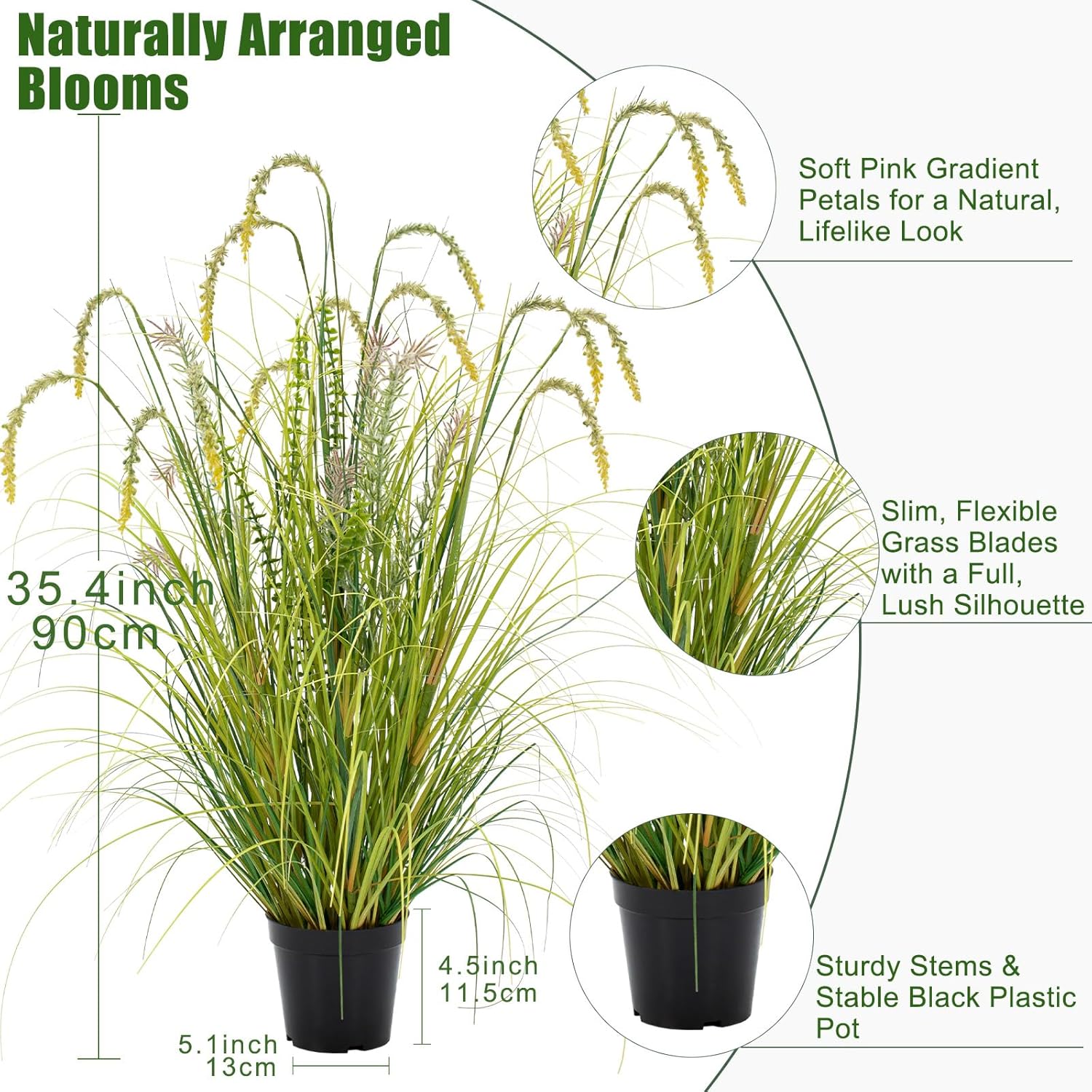3FT Artificial Reed Grass Artificial Tall Grass Plants Outdoor Indoor ,Fake Plants & Flowers in Pot-Housewarming gifts For Living Room Office Bedroom Decor