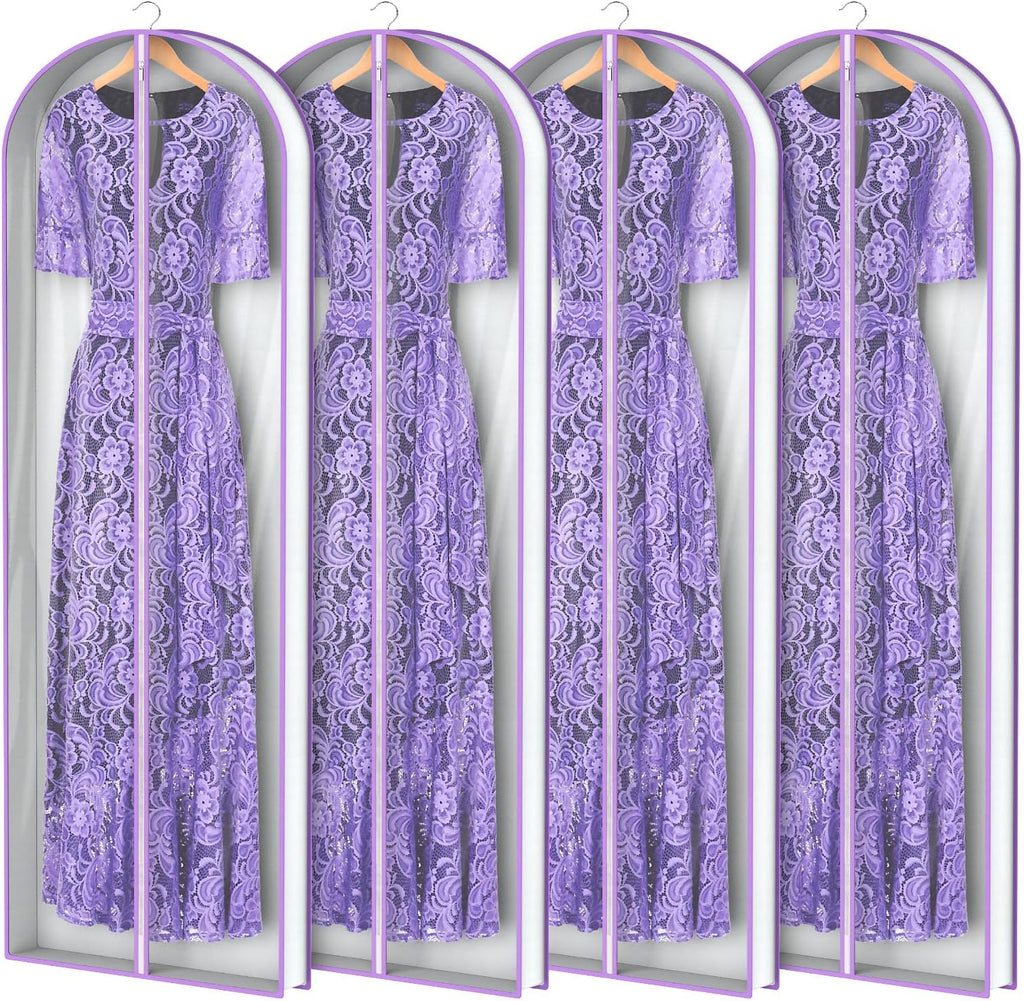 Zilink 72” Clear Garment Bags for Long Dresses Wedding Dress Bags for Gowns Long with 3" Gussted Dress Storage Bags Hanging for Long Evening Dresses, Winter Fur Coat, Prom Dresses, 4-Pack