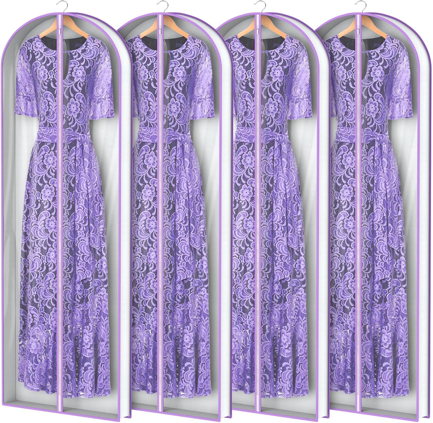 Zilink 72” Clear Garment Bags for Long Dresses Wedding Dress Bags for Gowns Long with 3" Gussted Dress Storage Bags Hanging for Long Evening Dresses, Winter Fur Coat, Prom Dresses, 4-Pack