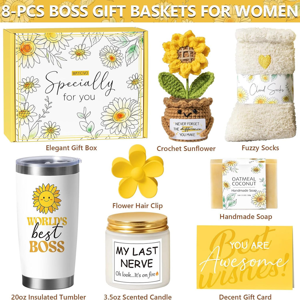 Bosses Day Gifts for Women Her, Cool Boss Lady Gifts for Women, Funny Thank You Birthday Easter Basket Bosses Appreciation Gift Set, Best Office Farewell Leaving Going Away Retirement Gift for Boss