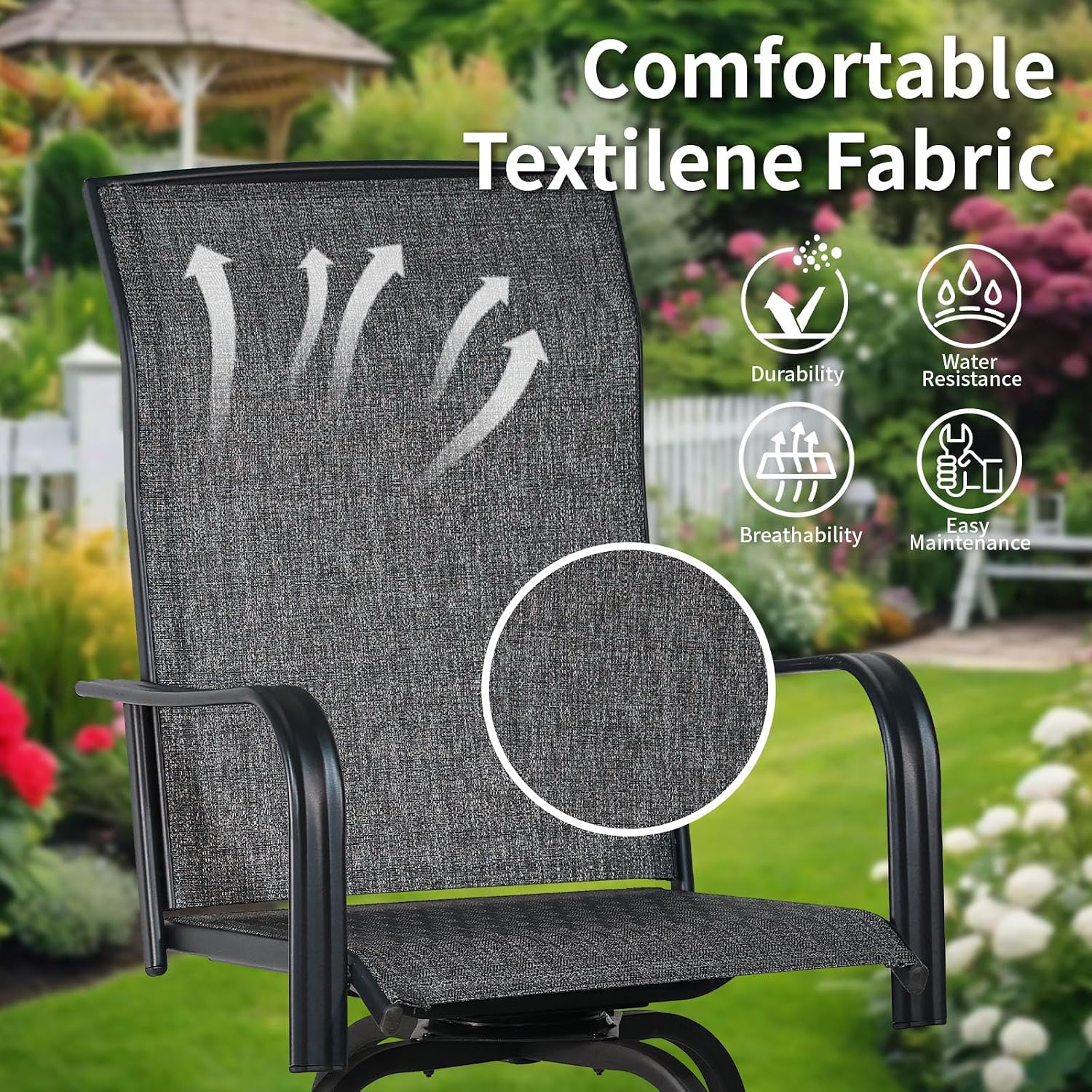 SHGJ&SOFT Outdoor Swivel Patio Bar Stools Set of 2, Bar Height Chairs, Rotating Patio Bar Stools, High Top Patio Chairs Durable Textilence Fabric for Outside,Lawn,Garden,Balcony (Dark Gray, Set of 2)