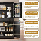 Spaco 72" Fluted Kitchen Pantry Cabinet,Modern Cupboard Storage Cabinet with 3 Keyboard Drawers & 6 Adjustable Door Shelves,Freestanding Kitchen Hutch for Living Room,Dining Room. (Black)