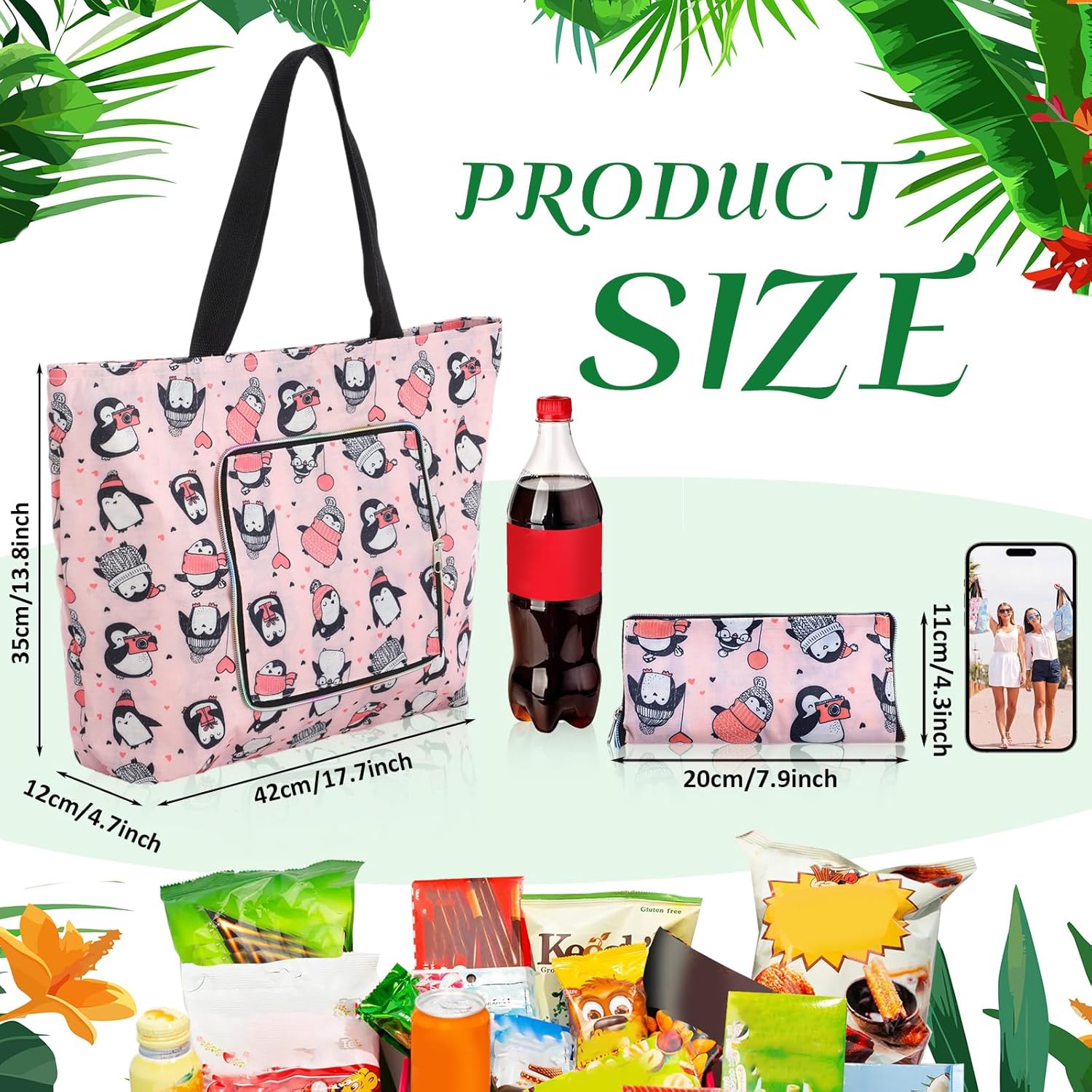 8-pack Summer Beach Tote Bags, Waterproof Sandproof Reusable Shopping & Groceries Bags with Zipper Foldable Pocket-size(Lively)