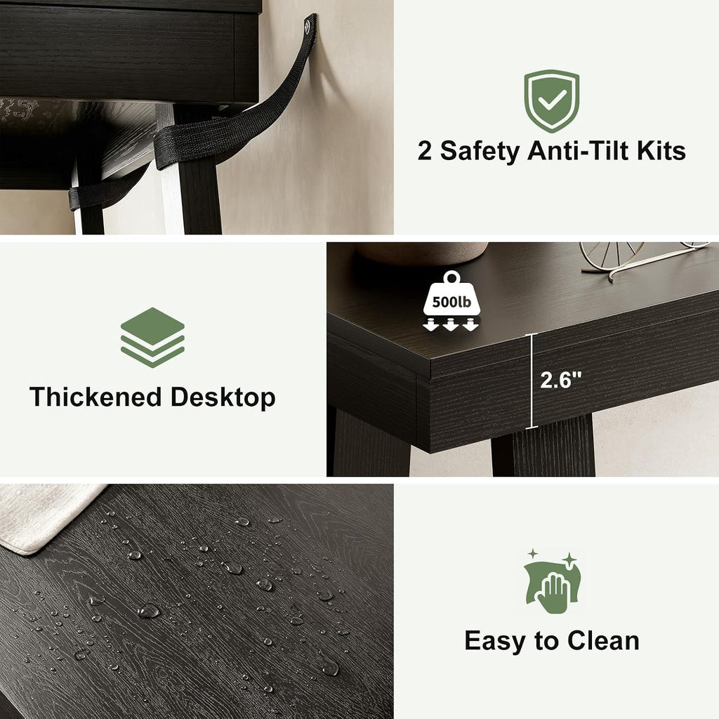 Black Console Table, 43.5 Inch Narrow Black Entryway Table with 2-Tier Storage, 500lbs Heavy Duty Sofa Table Behind Couch, Hallway Entry Table for Small Spaces, Living Room & Foyer