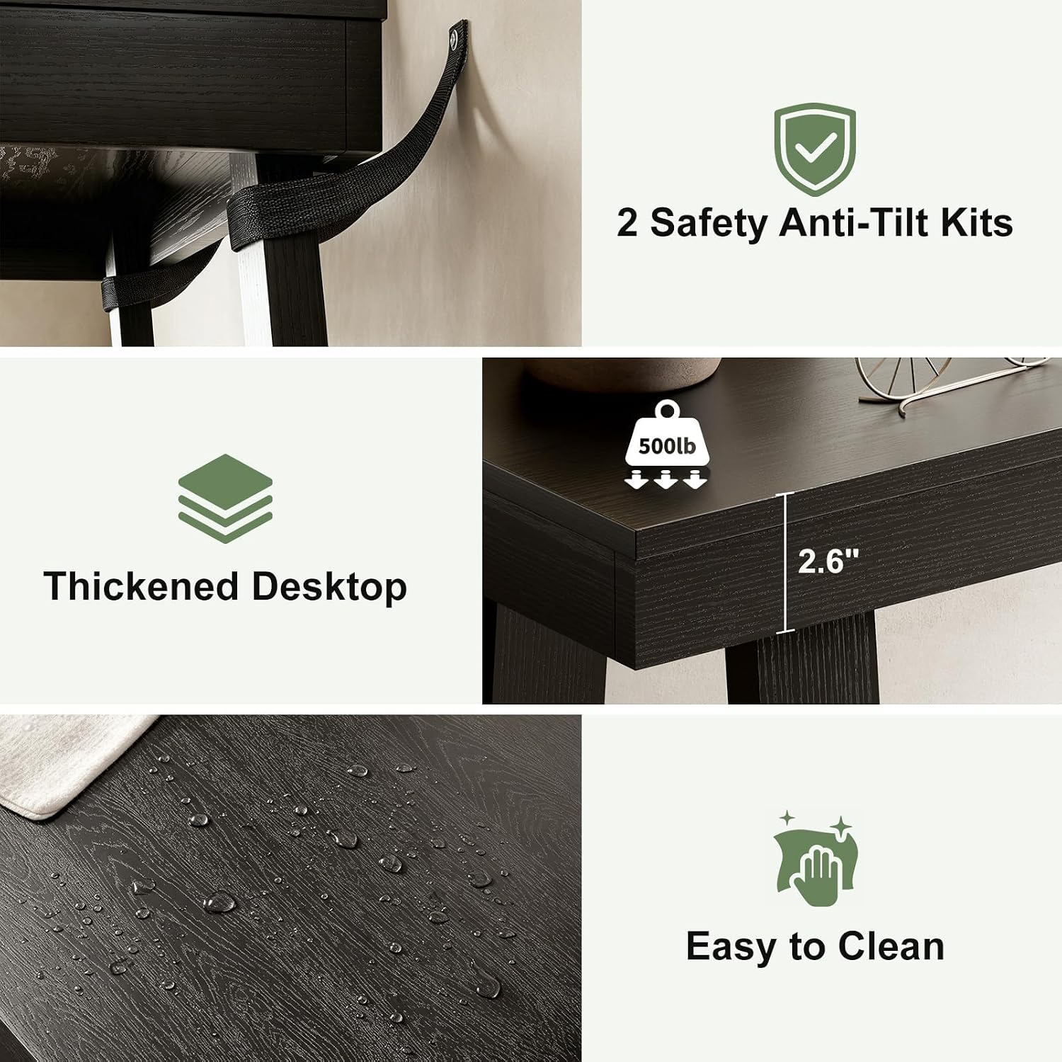 Black Console Table, 43.5 Inch Narrow Black Entryway Table with 2-Tier Storage, 500lbs Heavy Duty Sofa Table Behind Couch, Hallway Entry Table for Small Spaces, Living Room & Foyer