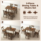 Giantex 5-Piece Dining Table Set for 4, Mid-Century Modern Kitchen Table and Chairs Set with Solid Rubber Wood Frame, Wooden Dinette Set for Small Space, Dining Room, Breakfast Nook