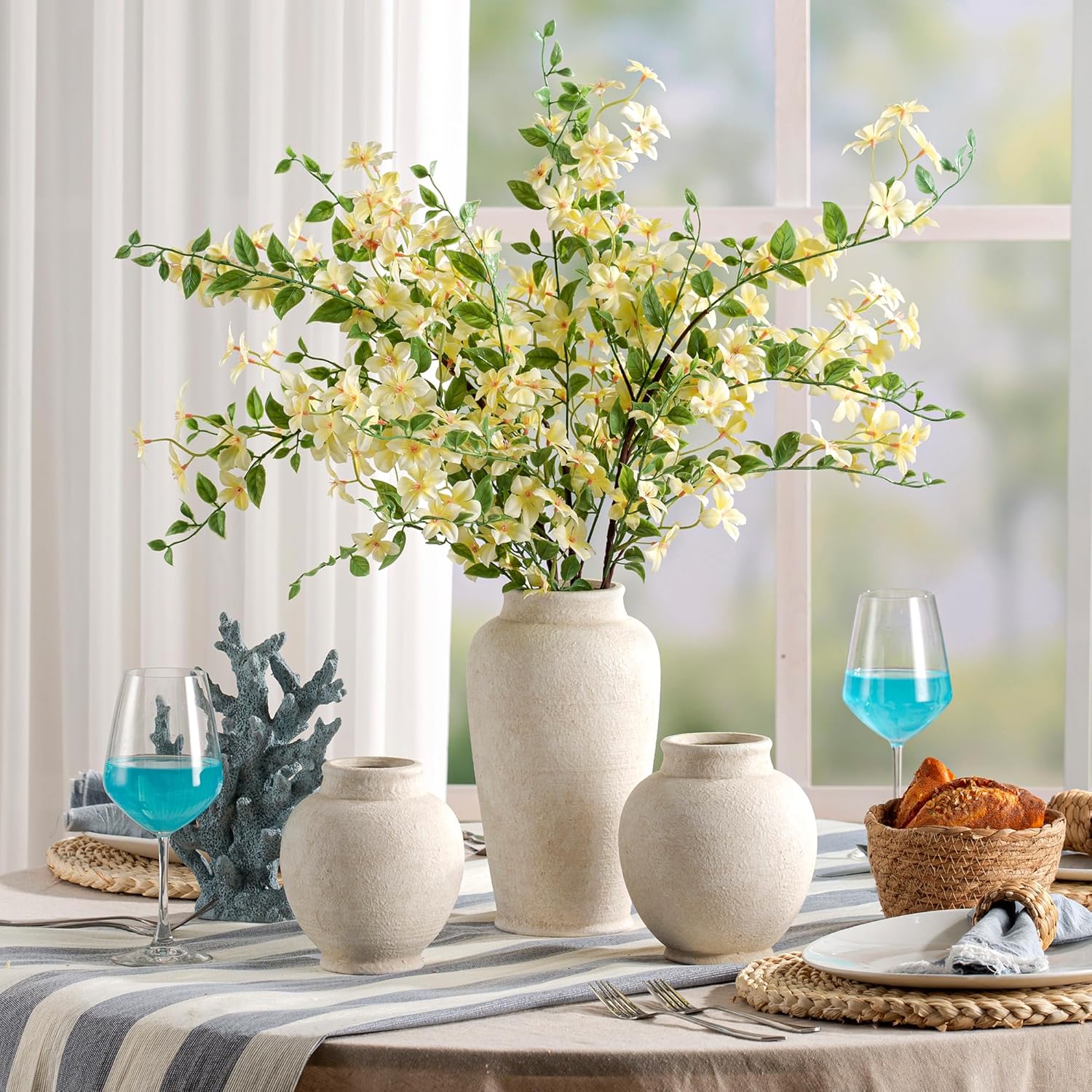 Ceramic Rustic Farmhouse Vase, Small Flower Vase Decorative Vase Short Pottery Vases for Home Decor Table Living Room Entryway Mantel Bookshelf Bedroom Bathroom Kitchen - 6" W