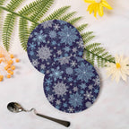 4 Pieces Blue & White Snowflake Christmas Coasters Set, Non-slip Heat-Resistant Absorbent Drink Coaster with Cork Base, Round Cup Mat Pad for Kitchen Bar Cafe Deco, Perfect Housewarming Gifts 3.9" x 0
