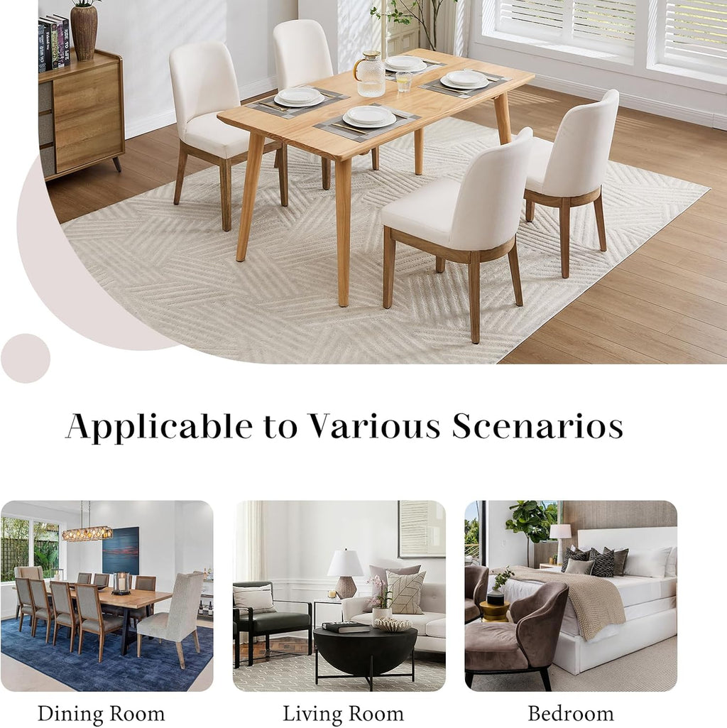 Upholstered Dining Chairs Set of 4, Linen Fabric Living Room Chairs Mid Century Modern Armless Kitchen Chairs with Backrest and Wood Legs for Kitchen Dining Room Restaurant, Cream