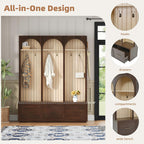 Merax Farmhouse Wood Hall Tree with Shoe Bench and 3 Drawers, 4-in-1 Coat Rack with 8 Hooks for Entrance, Hallway, Mudroom Dark Walnut