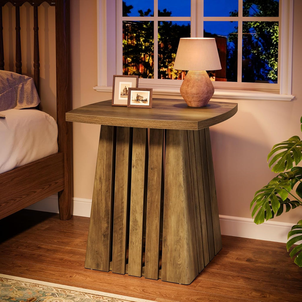 Tribesigns Small Side Table, Brown Farmhouse End Table for Living Room, 22" Compact Nightstand with Sturdy Top for Bedroom