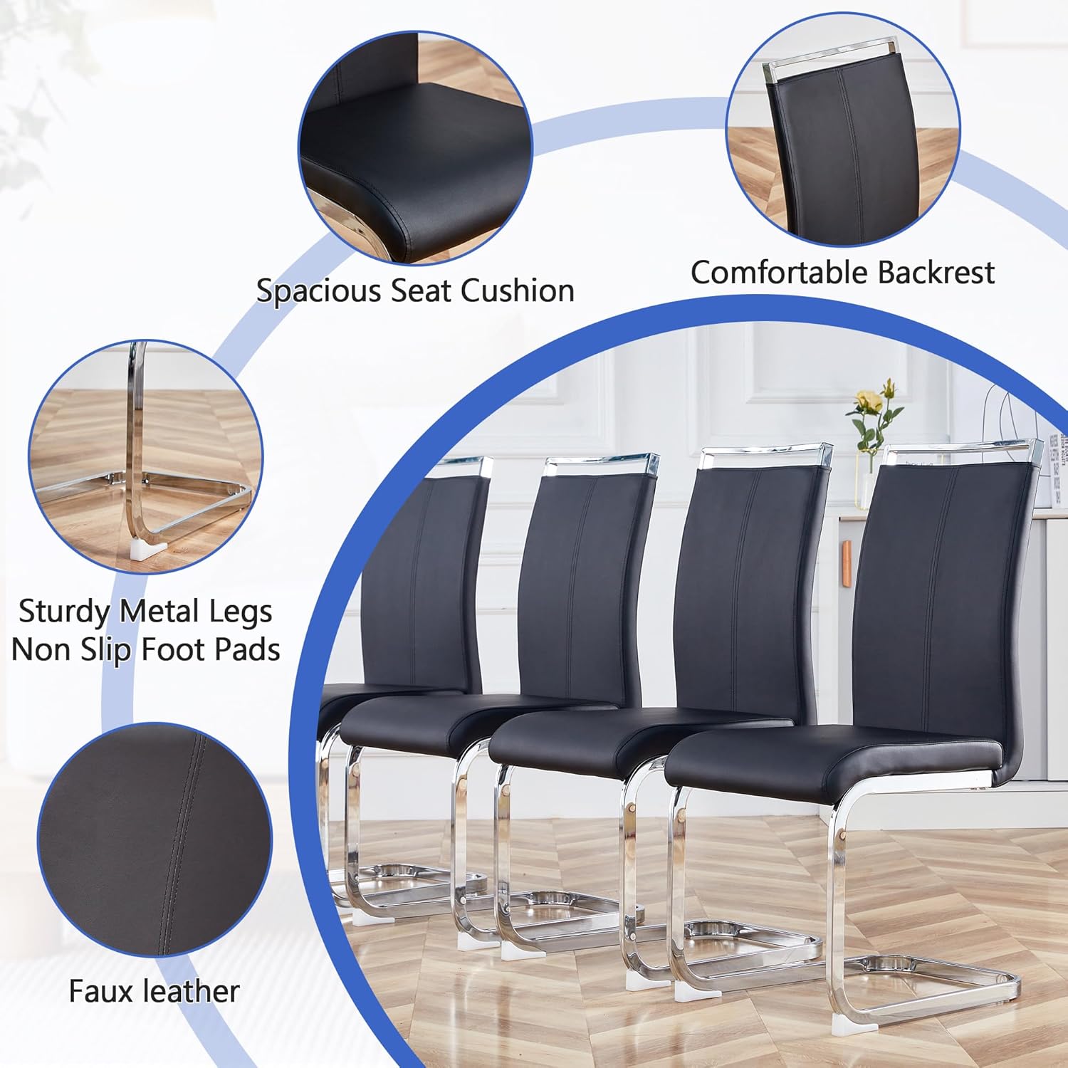 Dining Table Set for 6,White Marble 71'' Dining Room Table with Spacious legroom and Black Leather Dining Chairs,Easy Assembley,7 Pieces Kitchen Table and Chairs for Dining Room,Restaurant