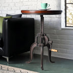 Topower Industrial Retro Side Table Antique Mechanic Crank Height Ajustable Black Walnut Wood Top Three-Legged Farmhouse Accent End Table Copper