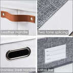 PRANDOM Larger Foldable Storage Bins with Handles [3-Pack] Fabric Collapsible Storage Boxes Baskets Cubes Containers with Handles for Closet Living Room Bedroom (Grey & White 17.3x12.2x10.4')