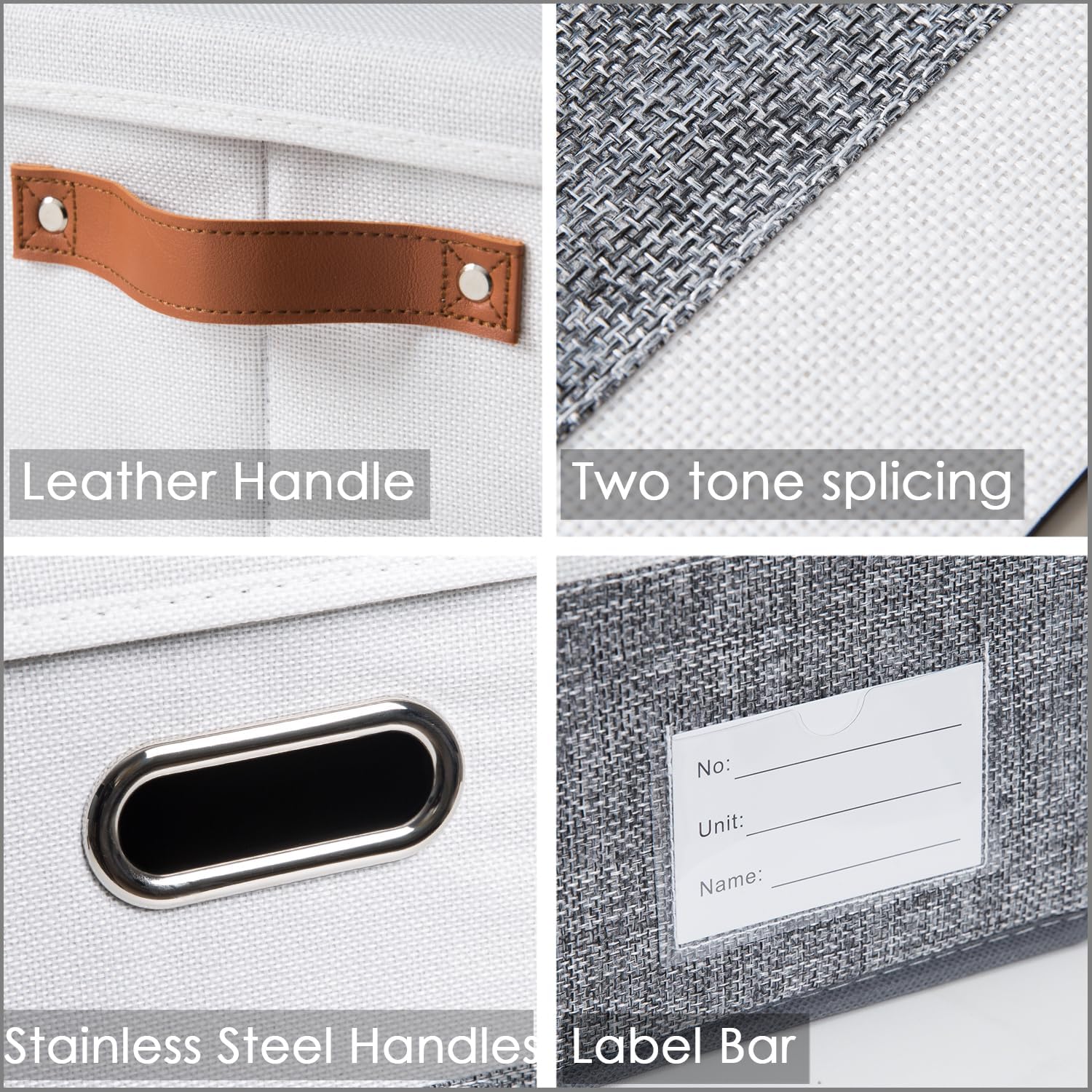 PRANDOM Larger Foldable Storage Bins with Handles [3-Pack] Fabric Collapsible Storage Boxes Baskets Cubes Containers with Handles for Closet Living Room Bedroom (Grey & White 17.3x12.2x10.4')
