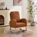 27.2" Rocking Chair for Nursery, Sherpa with Morden High Back and Side Pocket, Rocking Accent Armchair with Rubber Wood Legs for Living Room, Bedroom, Caramel