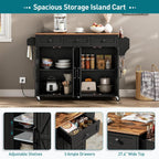 RALGEND Kitchen Island with Drop Leaf & Power Outlet, Rolling Kitchen Island Cart On Wheels, Barn Door Kitchen Island Table with Storage, Island Table for Kitchen, Black and Rustic Brown