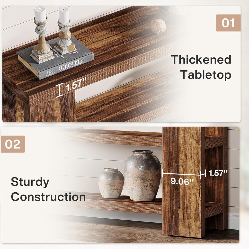 Tribesigns 70.9-Inch Extra Long Console Table with Storage, Narrow Wooden Sofa Table Behind The Couch, Farmhouse 3-Tier Entry Foyer Table for Entryway, Living Room, Hallway, Brown