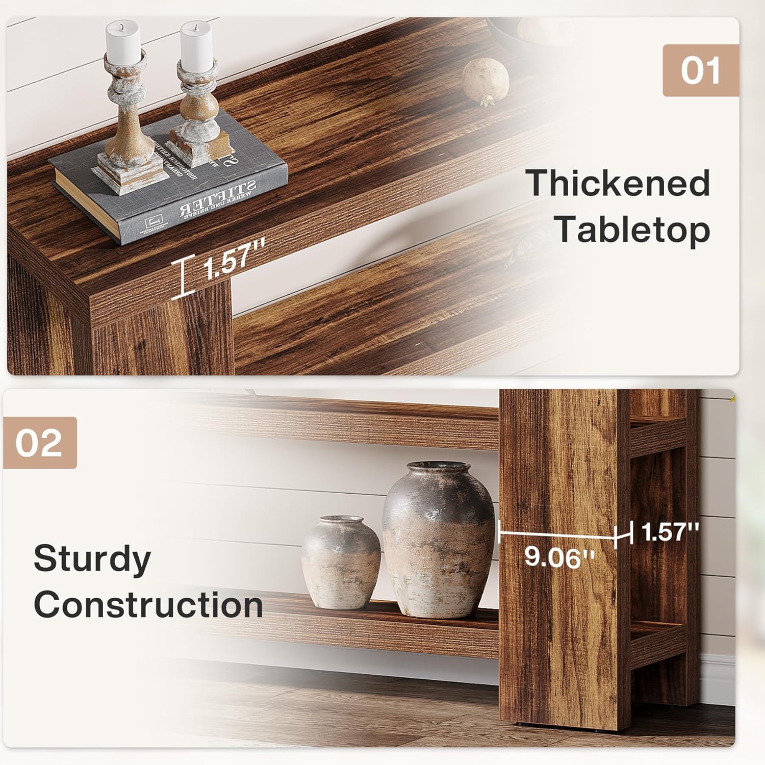 Tribesigns 70.9-Inch Extra Long Console Table with Storage, Narrow Wooden Sofa Table Behind The Couch, Farmhouse 3-Tier Entry Foyer Table for Entryway, Living Room, Hallway, Brown