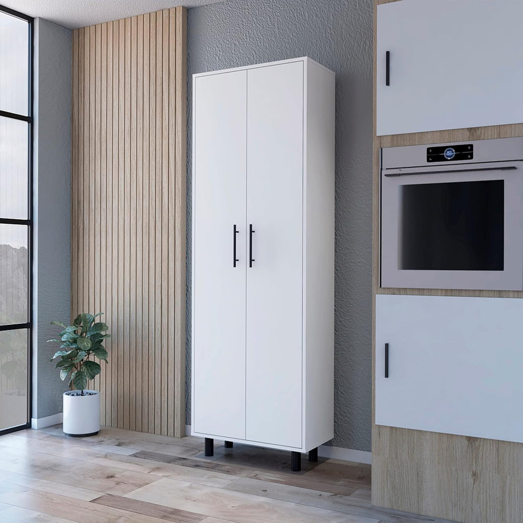 Spacious White Tall Pantry Cabinet with 5 Shelves - Kitchen Cupboard Organizer Storage