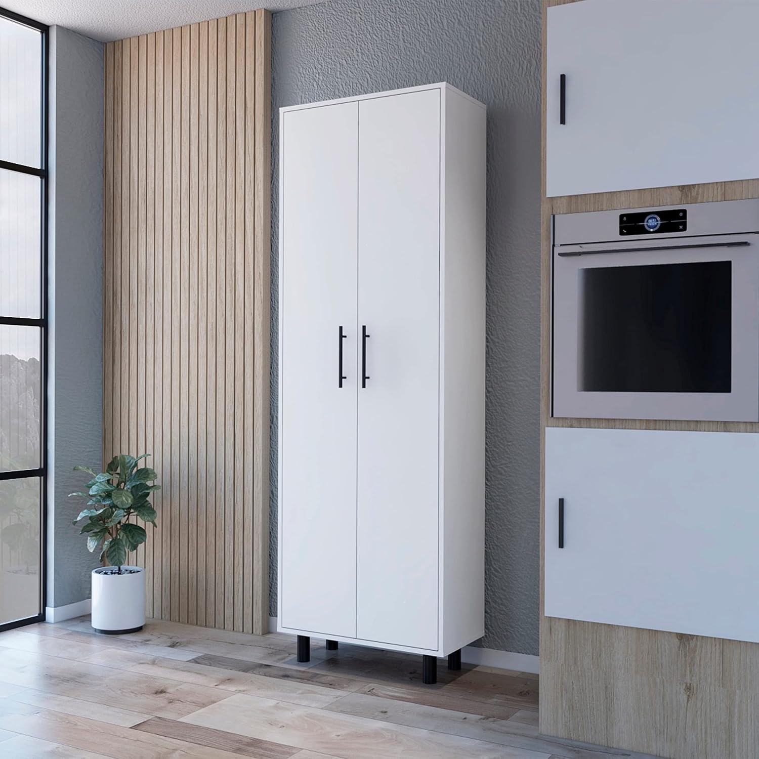 Spacious White Tall Pantry Cabinet with 5 Shelves - Kitchen Cupboard Organizer Storage