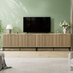 Sideboard Buffet Cabinet with 4 Doors, 63" Kitchen Accent Storage Cabinet with Adjustable Shelves, Square Tubular Steel Legs,Wood Sideboard Credenza for Kitchen Coffee Bar, Natural Wood