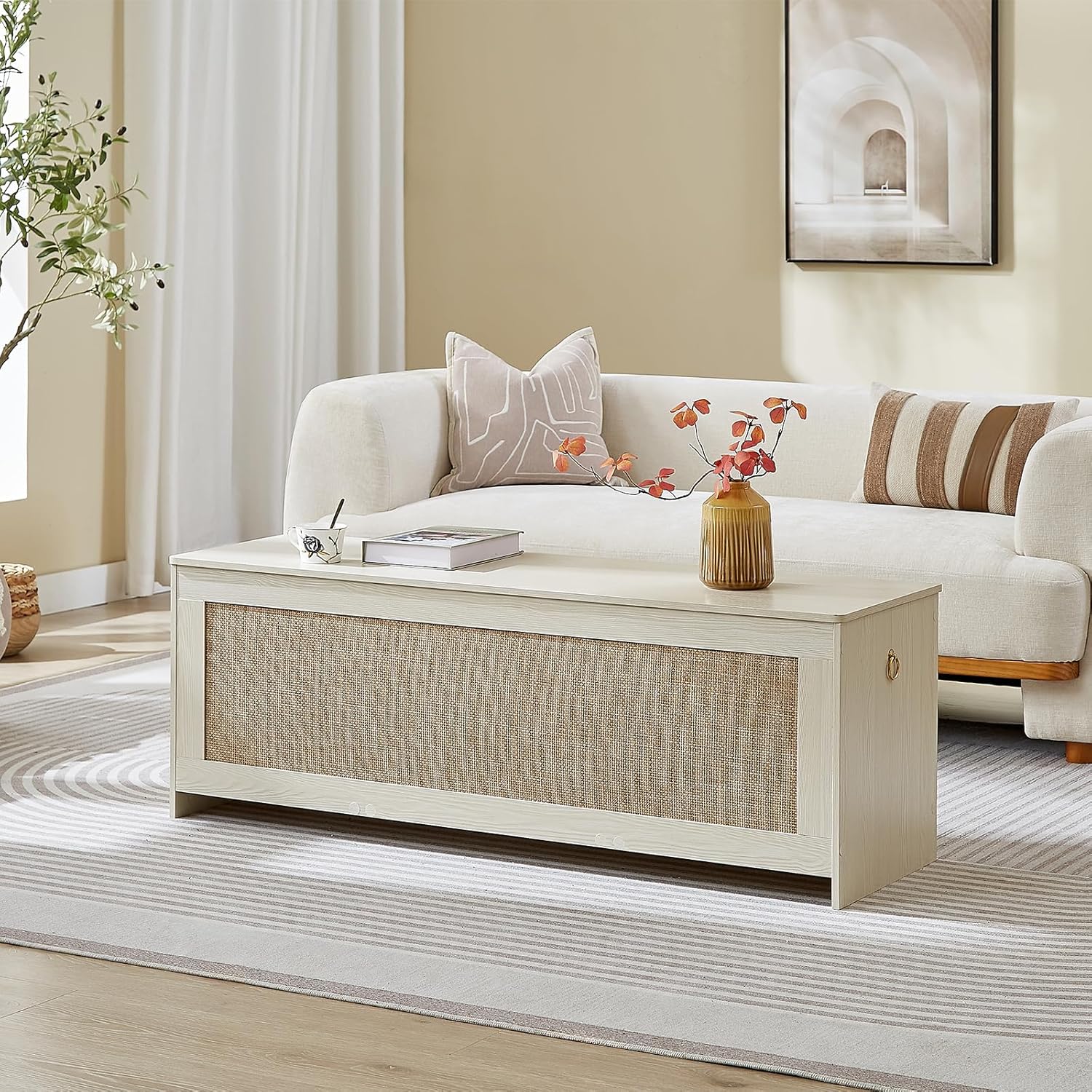 51.2" Storage Chest Extra Large,Storage Bench with 2 Safety Hinges,Wooden Shoe Bench,51.2x15.7x18.3 Inch,Easy Assembly,Storage Bench for Bedroom,Living Room,entryway(White Cream)