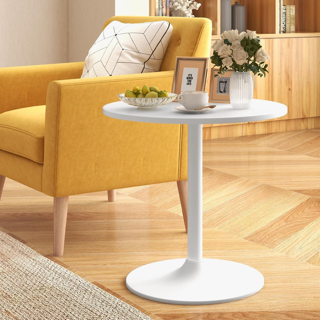COSTWAY Round Bistro Table, Height Adjustable Bar Height Cocktail Table, High Top Pub Table Snack Table with Heavy-Duty Metal Base for Home Bar, Dining Room, Restaurant, White