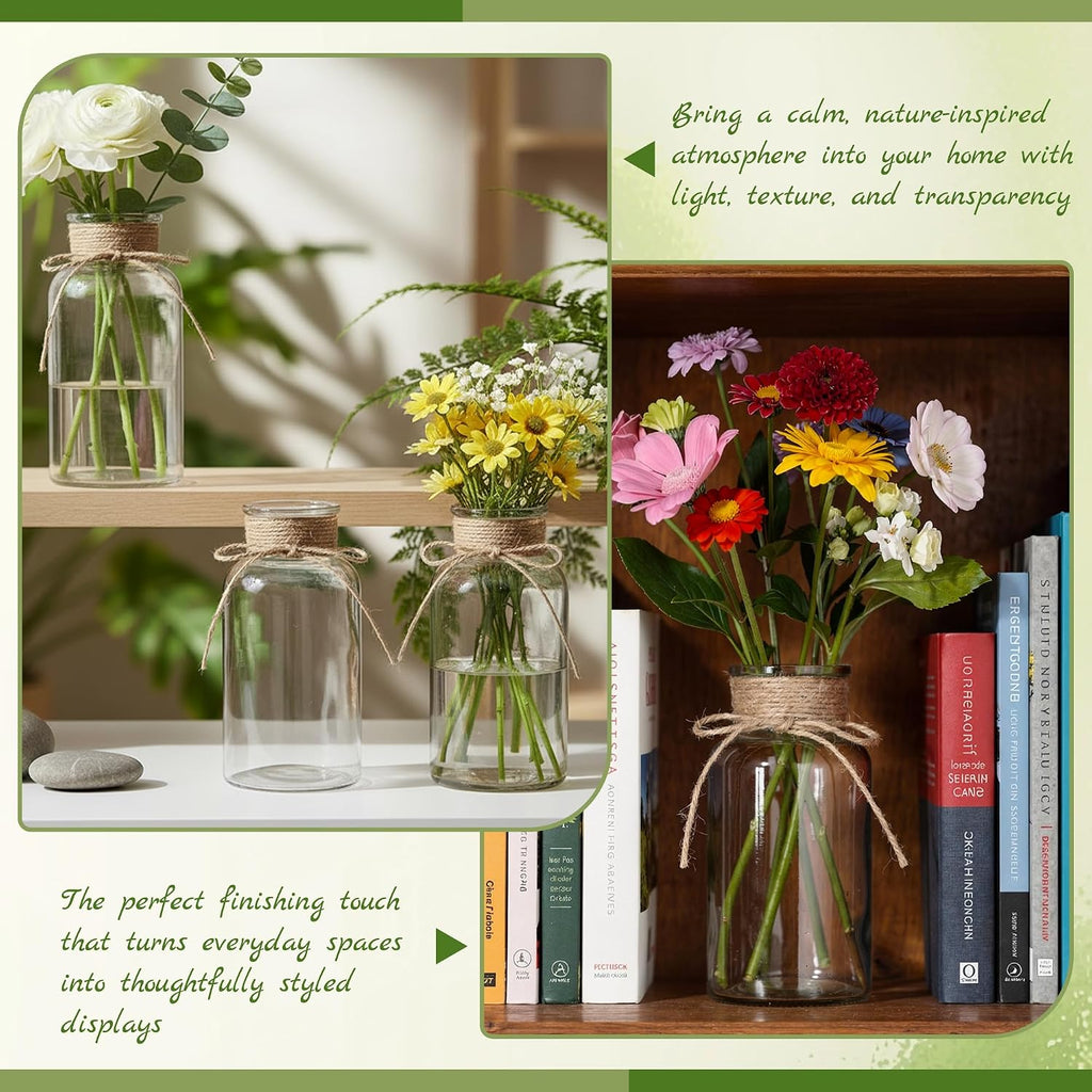 Mason Jar Glass Vases 12 Pack, Clear Wedding Centerpiece Vases | Rustic Farmhouse Style, Boho Decor, Bud Vase Design, Home Table Decoration, Party Decor, Vintage Display, Floral Arrangement