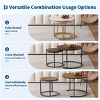 Garvee 23.6/15.7 Inch Round Nesting Coffee Table Set of 2, Round Coffee Table for Living Room, Space Saving Nesting Tables with Faux Marble Top, Metal Frame, Adjustable Feet for Bedroom