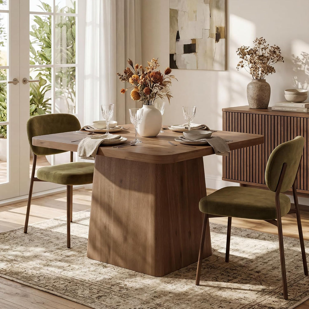 Solid Wood Dining Table with Pedestal Base, 39" Farmhouse Square Rustic Kitchen Table, Accent Modern Kitchen & Dining Room Furniture for Small Spaces, Apartment, Restaurant