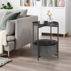 Round Side Table with Fabric Storage Basket, Metal Nightstand with Removable Tray Top, for Living Room, Bedroom, Nursery, Bathroom