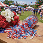 YATOJUZI 500 PCS Acrylic Star Vase Filler, 4th of July Table Decorations | Patriotic Memorial Day Party Decor, Fourth of July Red White and Blue Plastic Stars Gems for DIY Crafts