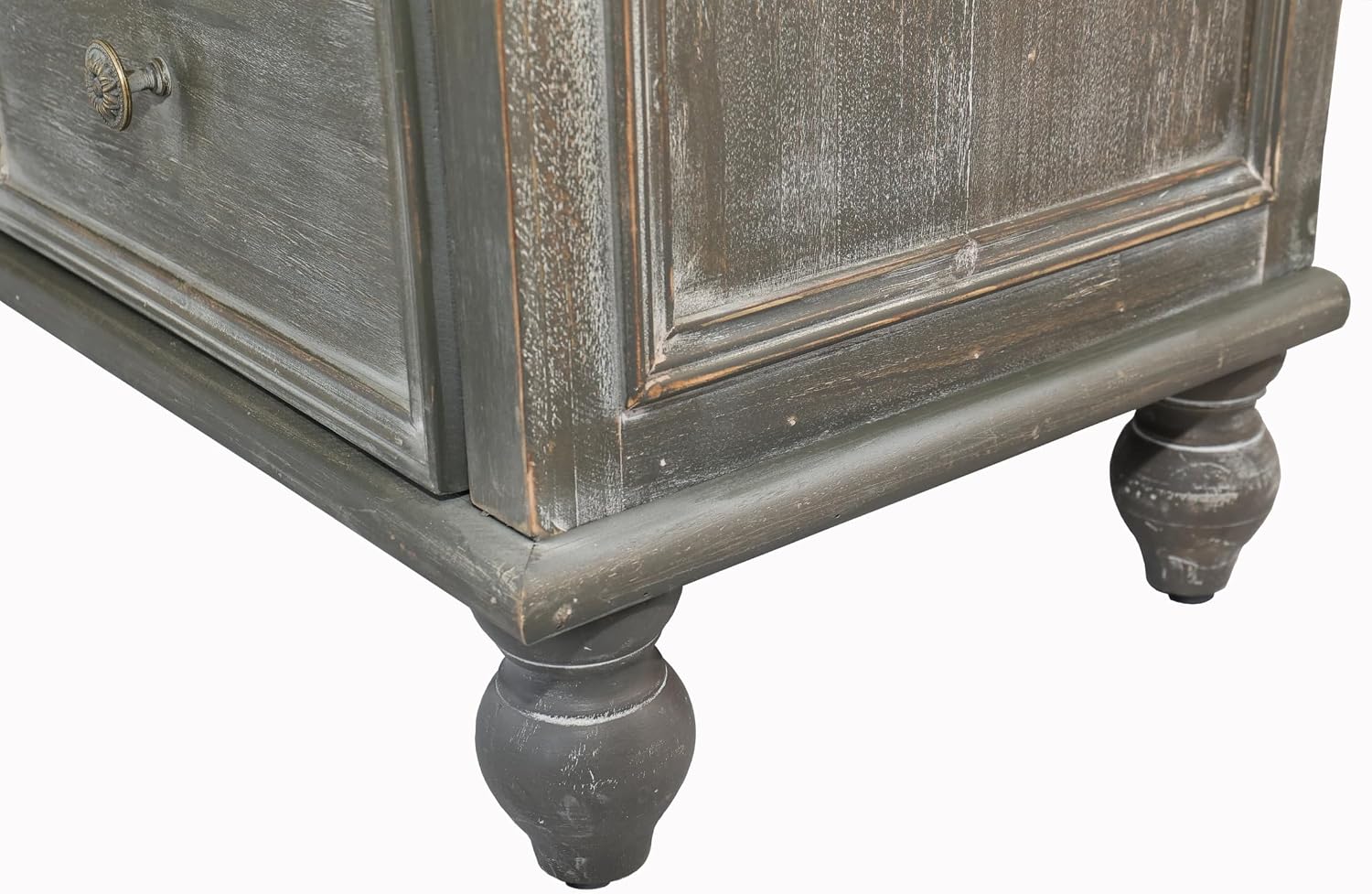 48" Farmhouse Sideboard Buffet Cabinet with 2 Drawers & 2 Glass Doors, Vintage Wood Credenza with Fixed Shelves, Kitchen Storage Cabinet for Dining Room & Living Room, Black+Grey