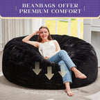 Hobestluk Bean Bag Chair for Adult Giant Beanbag with Filler Black 5FT | Breathable Material Removable Machine Washable Cover Memory Foam Living Room Bedroom Reading Gaming Oversized Large Big