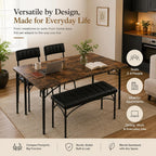 4 EVER WINNER Dining Table Set for 4, Kitchen Table with Upholstered Chairs and Bench, 4-Piece Kitchen Table and Chairs for Small Spaces, Dining Room, Rustic Brown