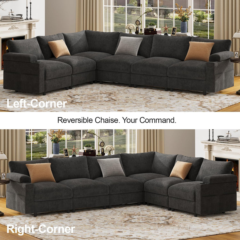 Sectional Couches for Living Room FSC Certified Velvet Modular Couch Oversized Cloud U Shaped Convertible Sleeper Sofa Chaise Detachable Armrest Cushion (Chenille Grey, U Shape 8 Seat)